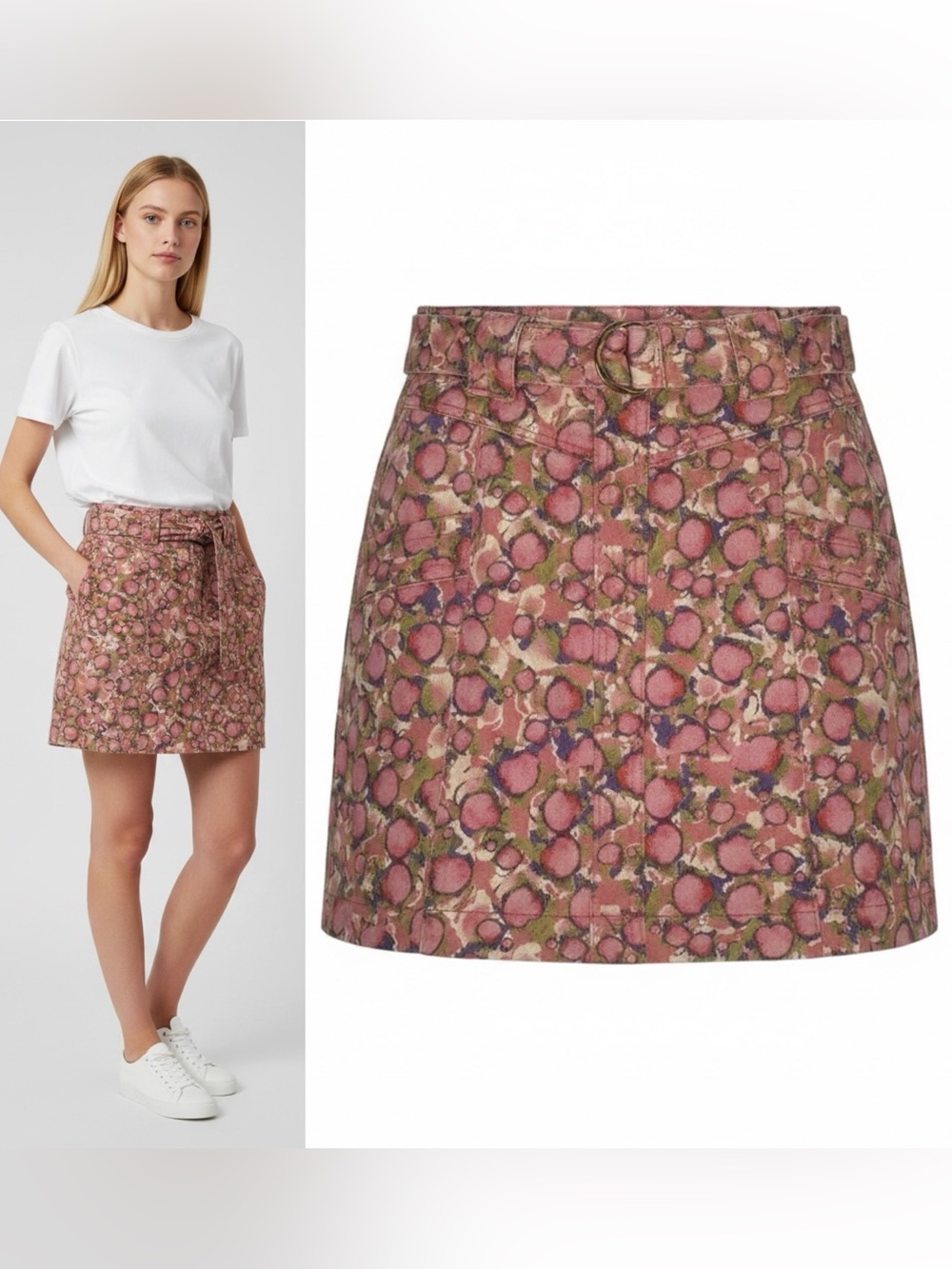 Like New Aureta Floral Belted cotton/denim Skirt 28